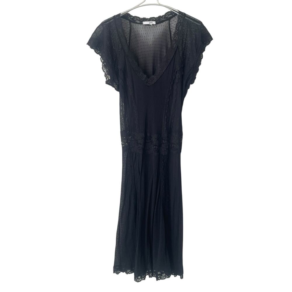 Yank Black Lace See Through Fitted Dress V Neckline Size Medium